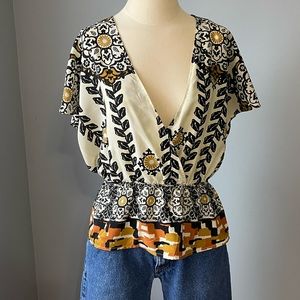 cute patterned v-neck blouse